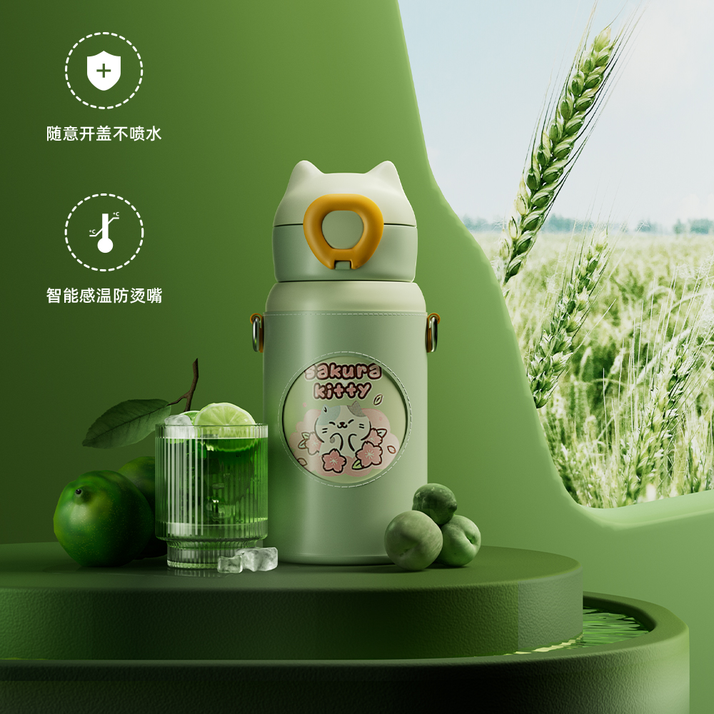 未标题-2 智能感温儿童保温杯防烫嘴设计 50℃自动锁水吸管杯 开盖不喷溅水壶