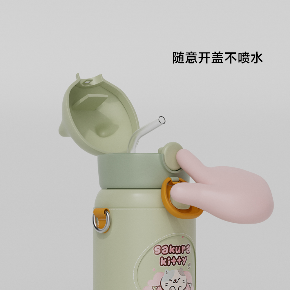 未标题-4 智能感温儿童保温杯防烫嘴设计 50℃自动锁水吸管杯 开盖不喷溅水壶